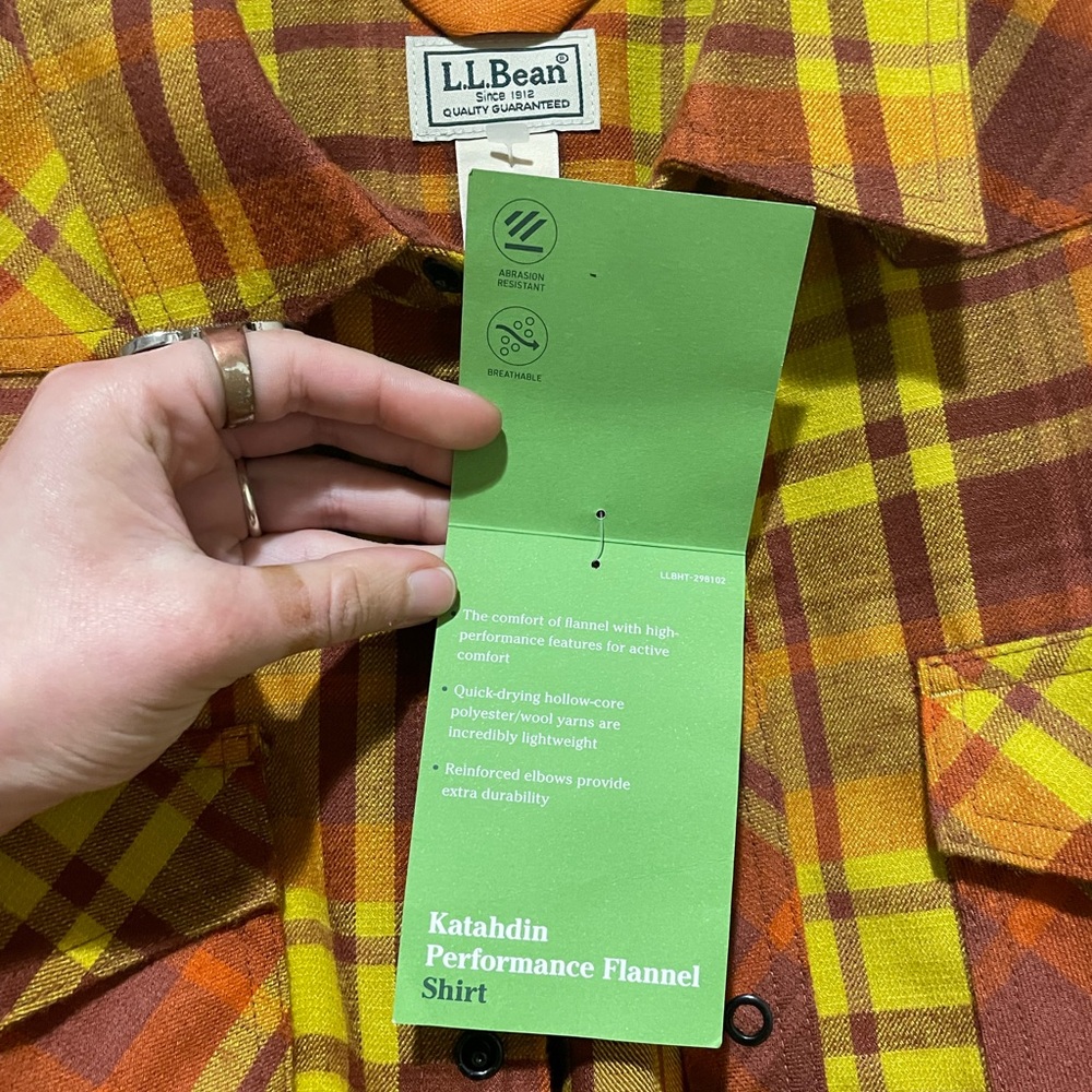 L.L.Bean Yellow and Orange Plaid Button-down Flannel Shirt Medium - Picture 5 of 6